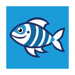 Obraz premium Striped Bass Cartoon Character in Flat and Line Style