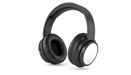 Black over-ear headphones, angled view