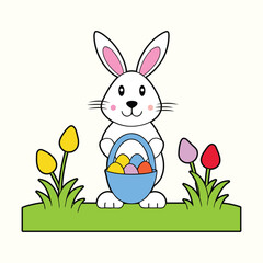 easter bunny with easter eggs, Cute Easter Bunny & Eggs Vector Character, Easter Egg Hunt Bunny Vector Design