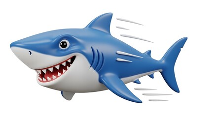 Obraz premium Cartoon Blue Shark Swimming Fast Isolated on White Background