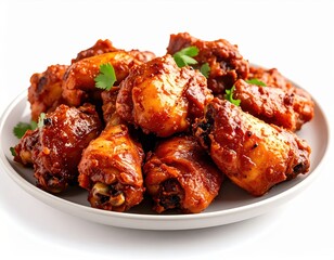 Juicy and flavorful glazed chicken wings served on a white plate garnished with fresh herbs for a delicious appetizer or snack