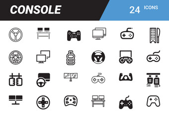Console Icons: A collection of illustrated icons, each representing elements of a gaming console, neatly arranged on a clean graphic interface.