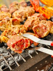 barbecue grilled meat and vegetables