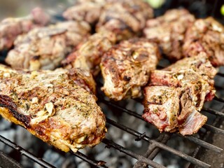 barbecue grilled meat and vegetables