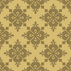 seamless pattern with floral elements, brown and yellow