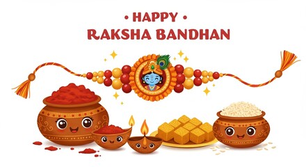 Colorful Raksha Bandhan Festival Design with Rakhi and Traditional Elements