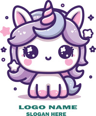unicornio kawaii logo vector white background .