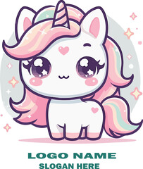Adorable Kawaii Unicorn Vector Icon in Soft Pastel Colors with Star Accents and Heart Cheek – Minimalist Magical Design on White Background, Ideal for Logos and Stickers .