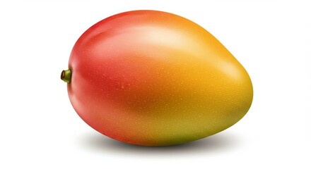Ripe Mango with Green Leaf on a Plain White Background