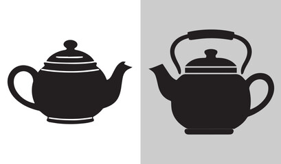 Teapot Still Life Featuring Contrasting Backgrounds and Sleek Black Silhouette of Kitchenware Utensils for Hot Beverages