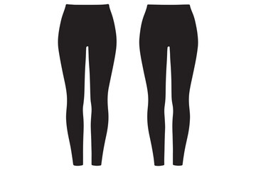 Blank black leggings mockup template with front and back design for customization