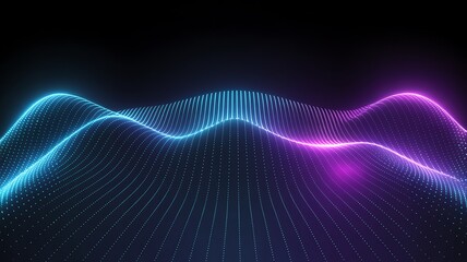 Abstract futuristic background with glowing blue and purple digital wave landscape