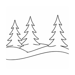 Obraz premium Three stylized evergreen trees on rolling hills forest
