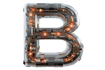 Futuristic cyberpunk letter b with glowing lights isolated on transparent background