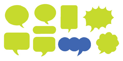 A Variety of Cartoonish Speech Bubbles in Green and Blue Displayed on a White Background for Creative Projects
