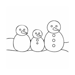 Three snowmen family winter friends