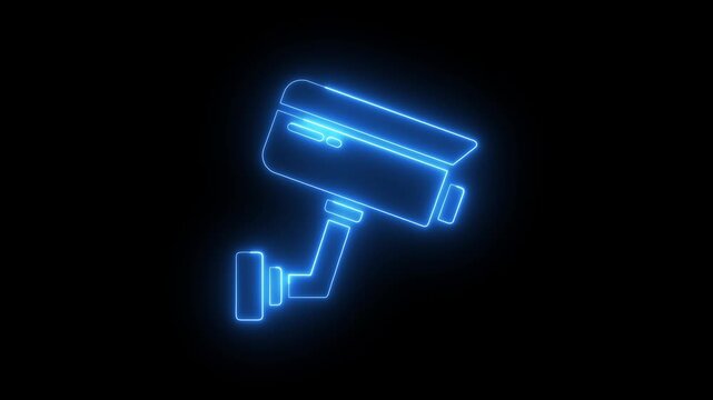 Animated neon cc camera icon. cctv camera motion graphics. Animated neon cc camera icon. cctv camera motion graphics. glowing Security camera icon. 4k video	
