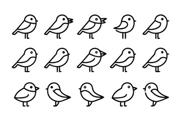 Birds: A collection of simple, delightful illustrations showcasing a variety of bird poses, perfect for adding a touch of whimsy and charm to any design project.