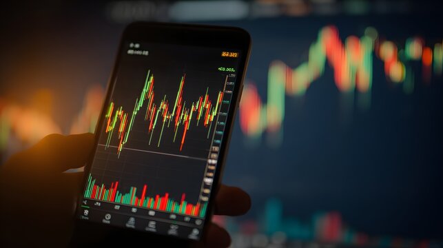 A smartphone displays  market data.