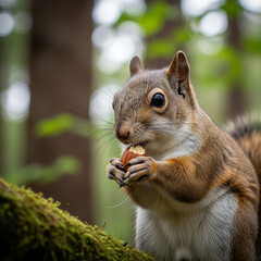 Close-up of a Squirrel Eating a Nut

