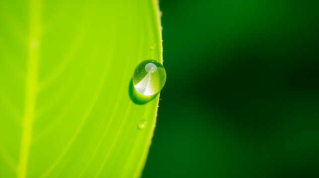 Pure nature a glistening dewdrop on a vibrant green leaf serenity itself