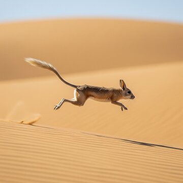 Desert Jerboa Jumping Across Sandy Terrain