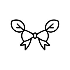 Outline bow with leaf sprigs at center on ribbon nature