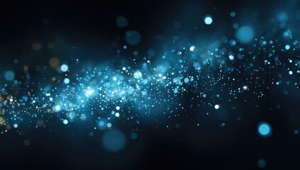 Abstract swirling nebula of blue and gold bokeh lights on a dark background, creating a cosmic, ethereal effect