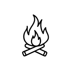 Outline campfire icon with crossed logs stylized flames heat warmth