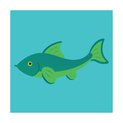 Flathead Fish Cartoon with Line Art Outline Style
