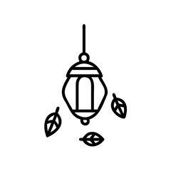 Outline hanging lantern with falling leaf cutouts on vector