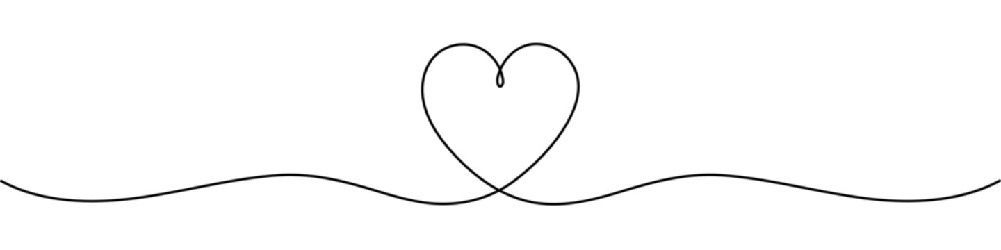 Naklejki Heart hand drawn. Heart continuous line drawing. Single contour heart for love design. Editable stroke