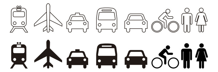 Transport icons for road signs. Street sign road mark traffic sign vector illustration