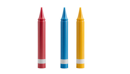 Three Colored Crayons Standing Upright – Isolated on Transparent Background