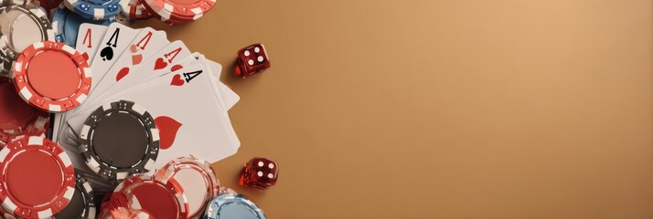 Retro Casino Poster With Poker Chips and Cards on Vintage Background Evokes Classic Gambling Vibes