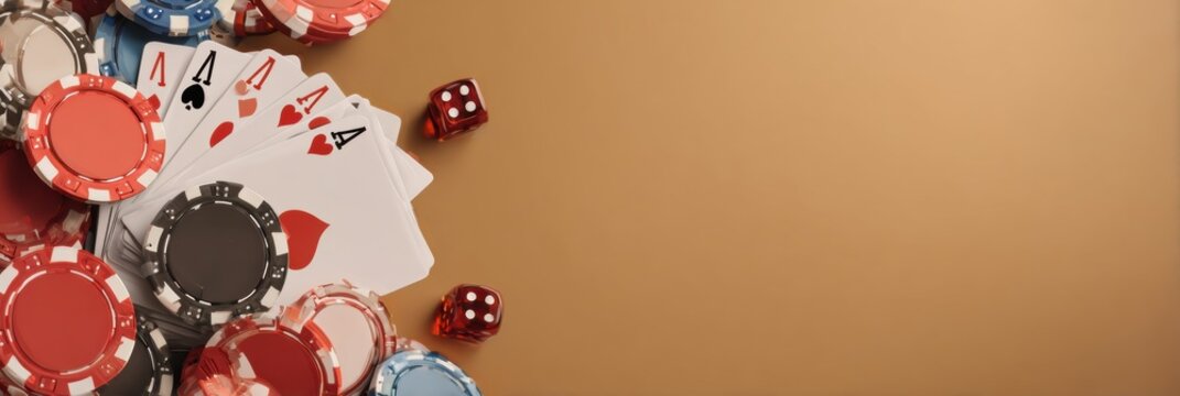 Retro Casino Poster With Poker Chips and Cards on Vintage Background Evokes Classic Gambling Vibes