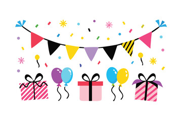 Birthday Ornament Ribbon Banner Vector Set - Playful Labels for Parties