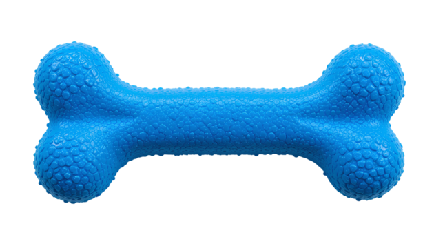 Bright Vibrant Blue Dog Bone Toy with Smooth Plastic Surface and Symmetrical Shape Isolated on Transparent Background