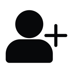 Fototapeta premium Add friend or friend request icon in linear outline style. Minimal user profile with plus sign symbol representing social connection, invitation, or contact request. Vector illustration on white.