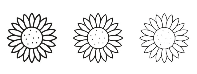 Sunflower icons. Outline or line icon design bundle.