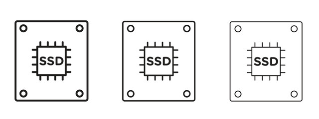 SSD drive icons. Outline or line icon design bundle.
