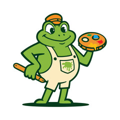 Obraz premium Frog mascot with artist palette and paintbrush