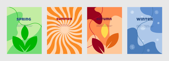 Spring Summer Autumn Winter Posters Abstract Templates for Marketing. Seasonal Abstract Posters  Modern Minimalist Designs for Branding