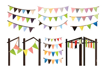 Fototapeta premium Celebration Bunting Collection: A vibrant collection of colorful bunting flags perfect for parties, celebrations, and festive occasions. Various styles and arrangements are shown.