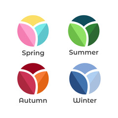 Spring, Summer, Autumn, Winter Icons  Flat Minimalist Logo Templates