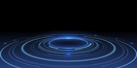 Futuristic circular hologram with a glowing blue light effect for a hi-tech product display