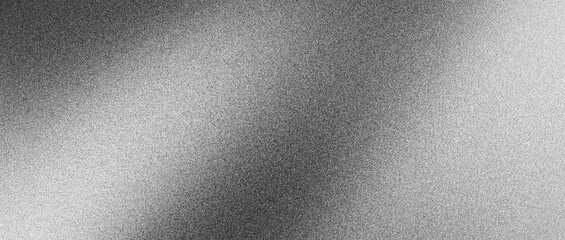 Black white grainy background, with dark gray abstract noise texture and gradient shape, for monochrome banner header cover design