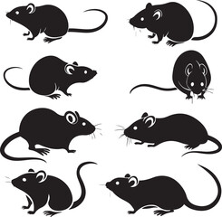 Diverse Rat Silhouettes Showcase Rodent Variety and Pests in Vector Graphic Art Style for Medical and Health Themes