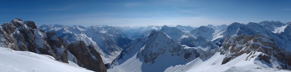 Obraz premium Majestic snow-covered mountain range panorama under clear blue sky