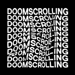 DOOMSCROLLING word warped, distorted, repeated, and arranged into seamless pattern background.